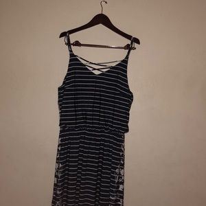 Blue Striped Flower Maxi-Dress